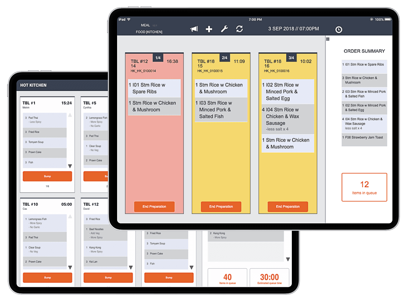 Kitchen Display System order queues on two iPads